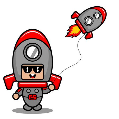 vector cartoon character cute space rocket mascot costume flying space rocketのイラスト素材