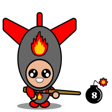 cartoon doodle vector cute character nuclear bomb mascot costume playing billiards bombのイラスト素材