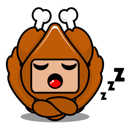 vector illustration of cute roast chicken mascot costume cartoon character with sleeping expressionのイラスト素材