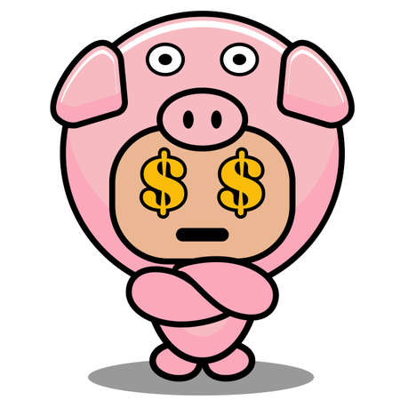 vector cartoon character mascot costume cute animal illustration pig with money eyeのイラスト素材