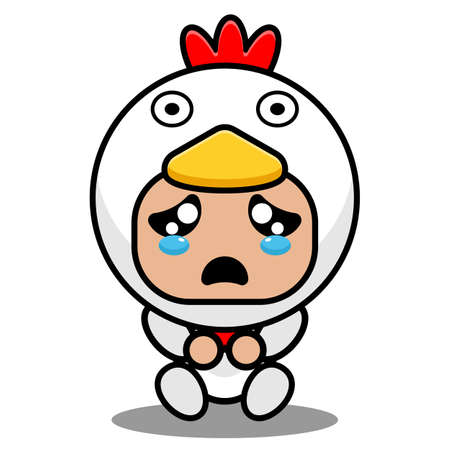vector illustration of cartoon character mascot costume animal fowl chicken with crying expressionのイラスト素材