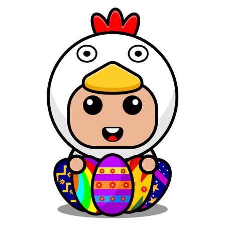 vector illustration of cartoon character mascot costume animal fowl chicken with ester eggのイラスト素材