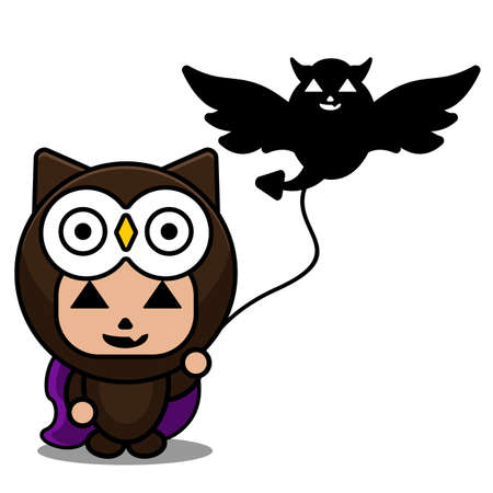 vector illustration of cartoon character cute owl animal mascot costume holding shadow birdのイラスト素材