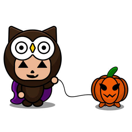 vector illustration of cartoon character mascot costume animal cute owl pet pumpkinのイラスト素材