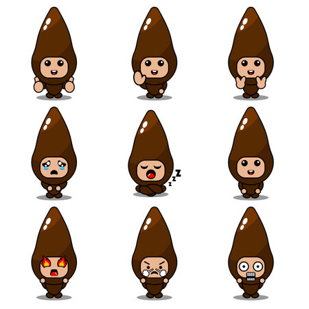 cassava mascot costume vector cartoon character illustration cute expression setのイラスト素材