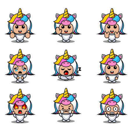 cartoon animal mascot costume character cartoon vector illustration expression setのイラスト素材