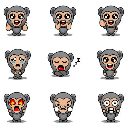 mascot costume expression bundle set gorilla cartoon character vector illustrationのイラスト素材