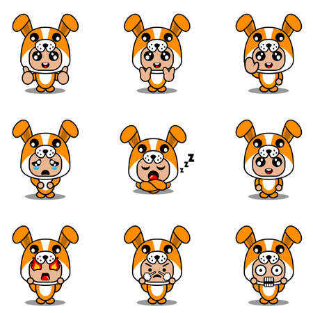 mascot costume expression bundle set cartoon dog character vector illustrationのイラスト素材
