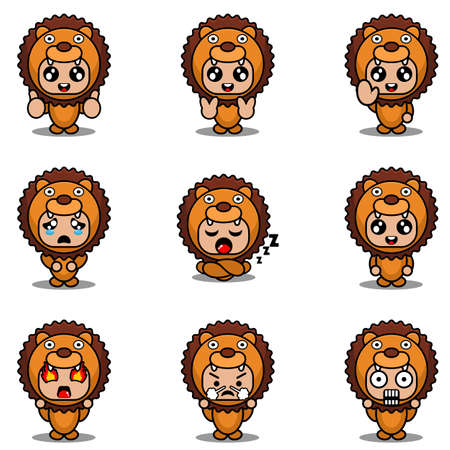 mascot costume expression bundle set lion cartoon character vector illustrationのイラスト素材