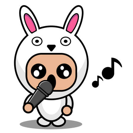 vector illustration of cartoon character cute bunny animal mascot costume singingのイラスト素材