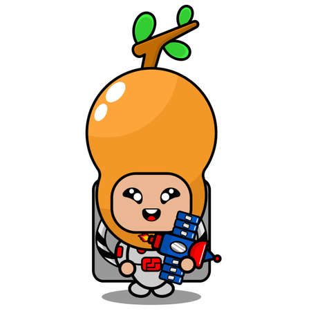 cartoon vector illustration of cute tamarind spice mascot costume character wearing astronaut suit and holding satelliteのイラスト素材