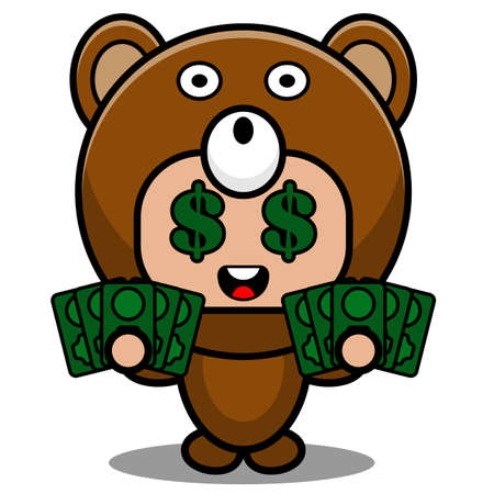 vector cartoon character cute bear animal mascot costume holding banknoteのイラスト素材