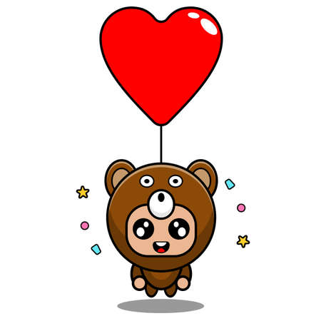 vector cartoon character mascot costume animal cute bear flying balloon love birthdayのイラスト素材