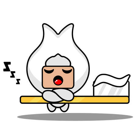 vector cartoon character cute gum tooth mascot costume expression sleeping on a toothbrushのイラスト素材