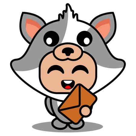 vector cartoon cute pet cat mascot costume character holding envelopeのイラスト素材