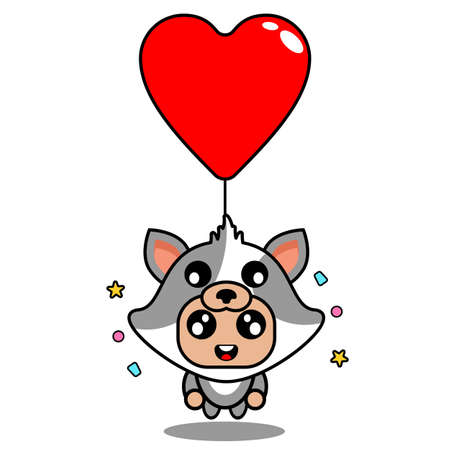 vector cartoon character pet mascot costume cute cat birthday love balloonのイラスト素材