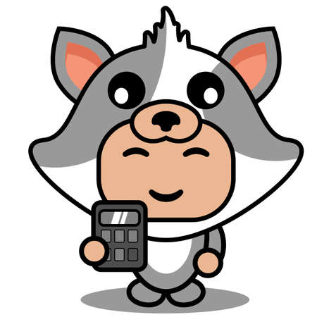 vector cartoon cute pet cat mascot costume character holding calculatorのイラスト素材