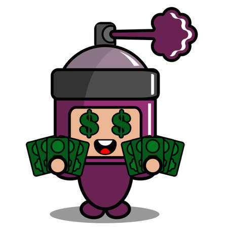 cartoon vector cute purple pilox spray mascot costume character holding banknoteのイラスト素材