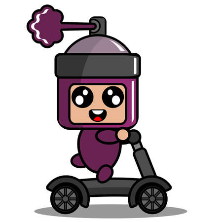 vector cartoon character cute purple pilox spray mascot costume riding a scooterのイラスト素材