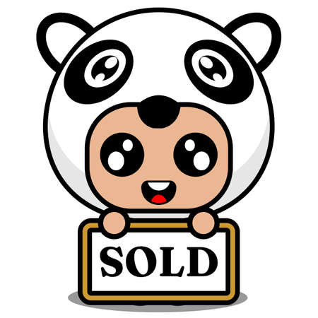 vector illustration of cute panda animal mascot costume cartoon character holding a sold boardのイラスト素材