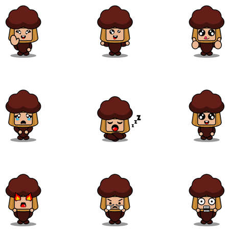 cartoon character vector illustration mascot costume set muffin food expression bundleのイラスト素材
