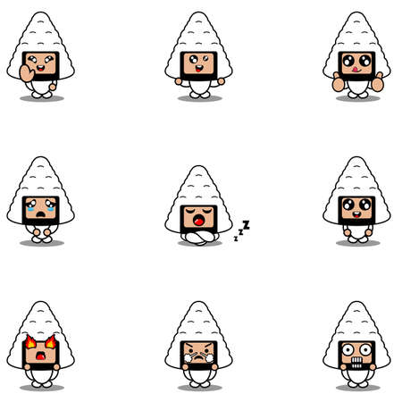 cartoon character vector illustration mascot costume set onigiri food expression bundleのイラスト素材