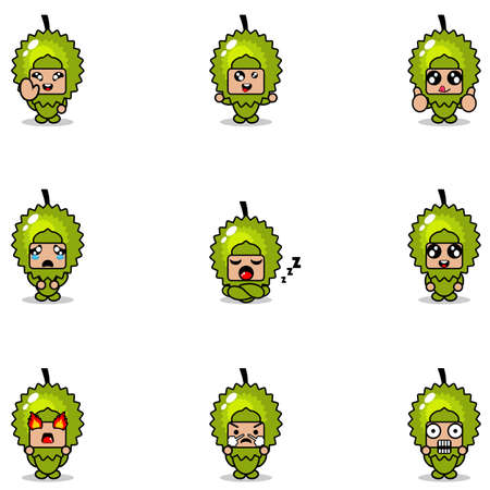 vector illustration of cartoon character mascot costume set of durian fruit expression bundleのイラスト素材