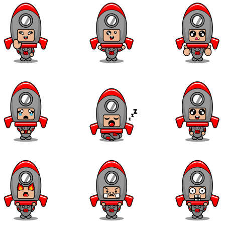 vector illustration of cartoon character mascot costume set of spaceship expression bundleのイラスト素材
