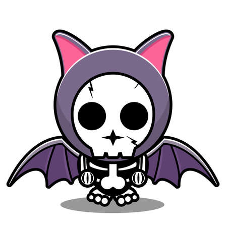 vector cartoon character mascot costume human skull cute bat birdのイラスト素材