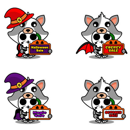 discount sale halloween party design, skull animal costume vector illustrationのイラスト素材