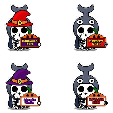 Discount sale halloween party design, skull animal costume vector illustrationのイラスト素材