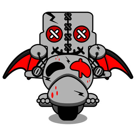 vector cartoon mascot halloween character skull cute voodoo doll riding a motorbikeのイラスト素材