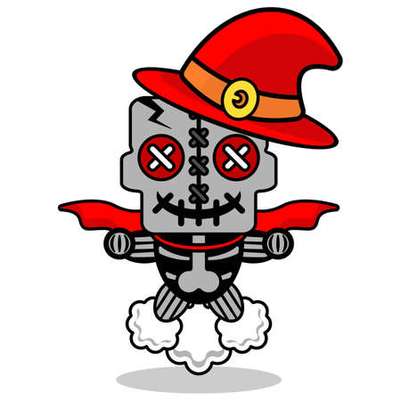 vector cartoon mascot character halloween skull cute voodoo doll flying fartのイラスト素材