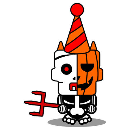 cartoon pumpkin mascot character halloween skull funny party vector illustrationのイラスト素材