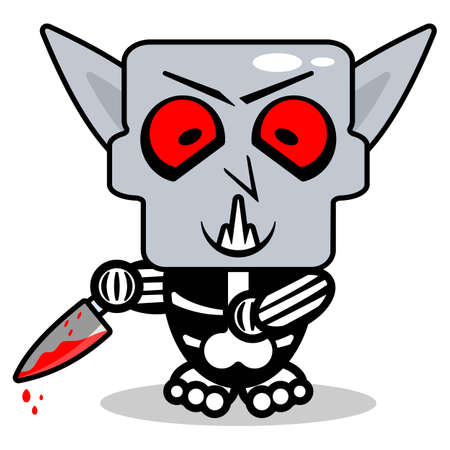 cute nosphere bone mascot character cartoon vector illustration holding bloody knifeのイラスト素材