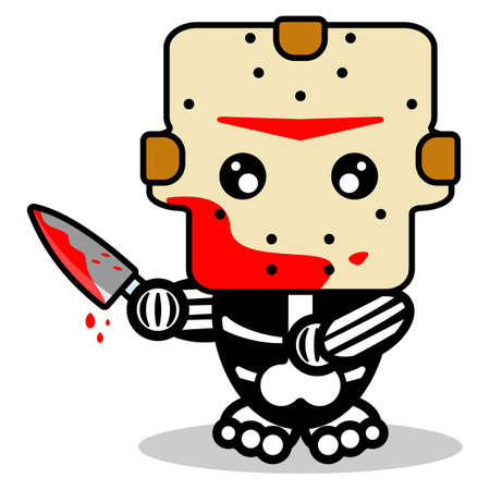 cute bone mascot character cartoon vector illustration holding bloody knifeのイラスト素材