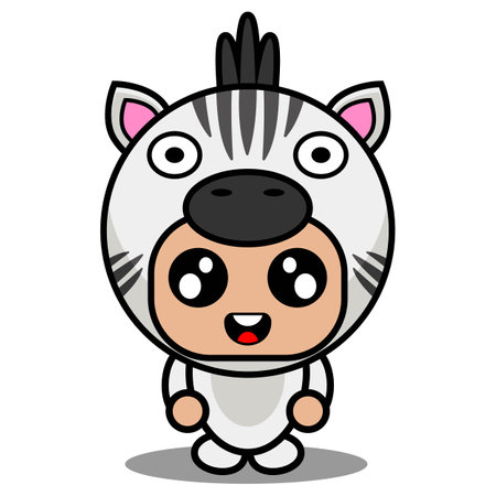 cartoon character vector illustration of cute zebra animal mascot costumeのイラスト素材