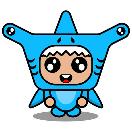 cartoon character vector illustration of cute hammerhead shark animal mascot costumeのイラスト素材