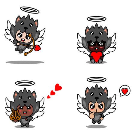 vector illustration cartoon animal mascot costume character wolf cupid set bundleのイラスト素材