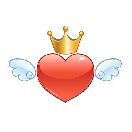 Winged heart with shiny crownのイラスト素材