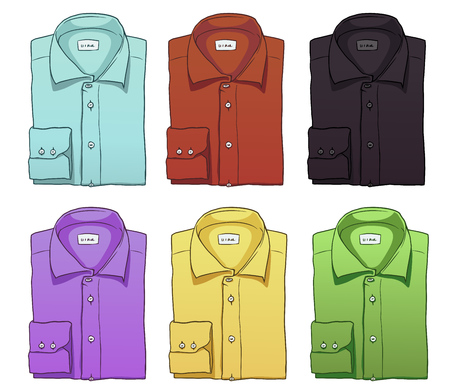 Set of color folded long sleeves shirts. Vector illustration on the white backgroundのイラスト素材