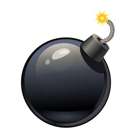 Vector cartoon round black bomb isolated on white