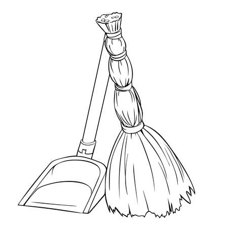 Vector drawing of broom and dustpanのイラスト素材