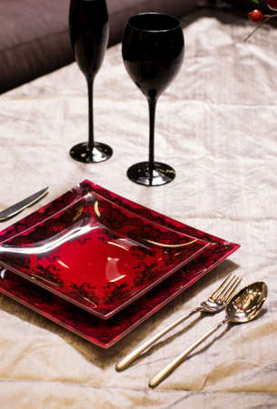 Served table in chinese restaurantの写真素材