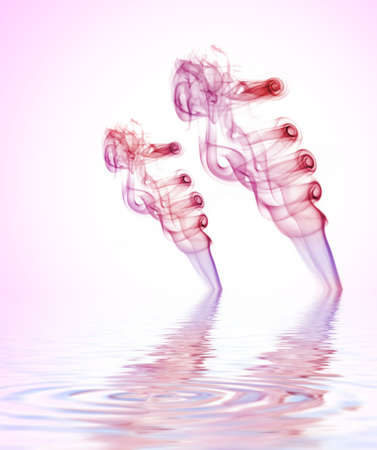 Colorful smoke reflected in rendered waterの写真素材