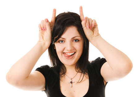 Funny brunette making facesの写真素材