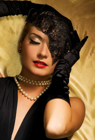 Lovely woman retro portraitの写真素材