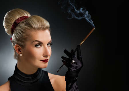 Charming lady with mouthpieceの写真素材