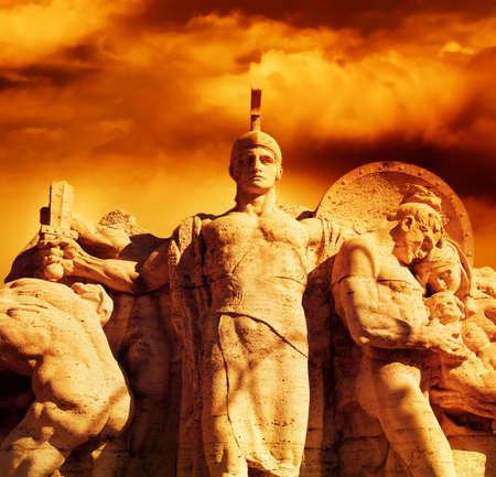 Warrior with a sword statue on the Vittorio Emanuel bridge (Rome, Italy)の写真素材