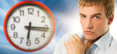 Business man face and clock